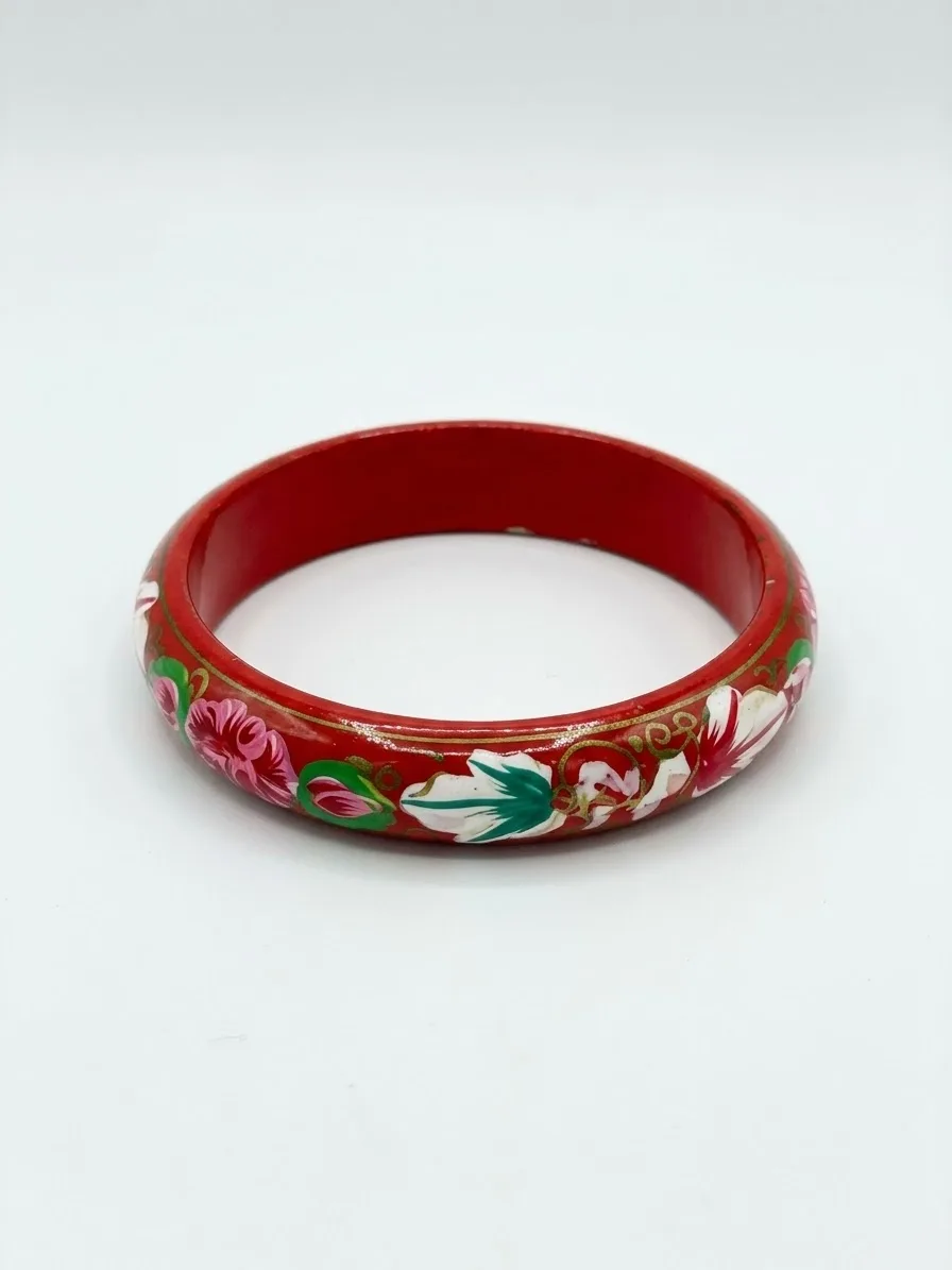 Red Floral Kashmiri Papier-Mâché Bangle