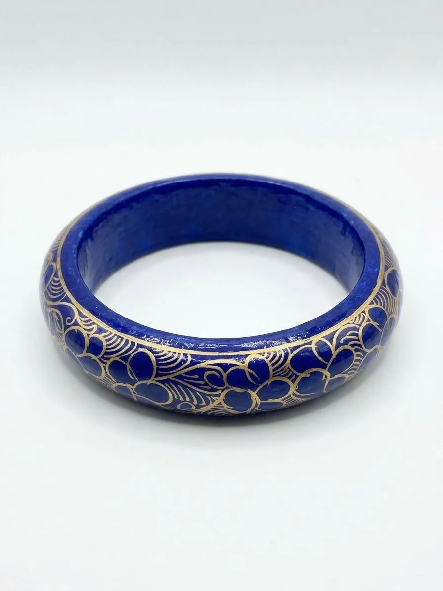 Lapis Blue Floral Kashmiri Papier-Mâché Bangle