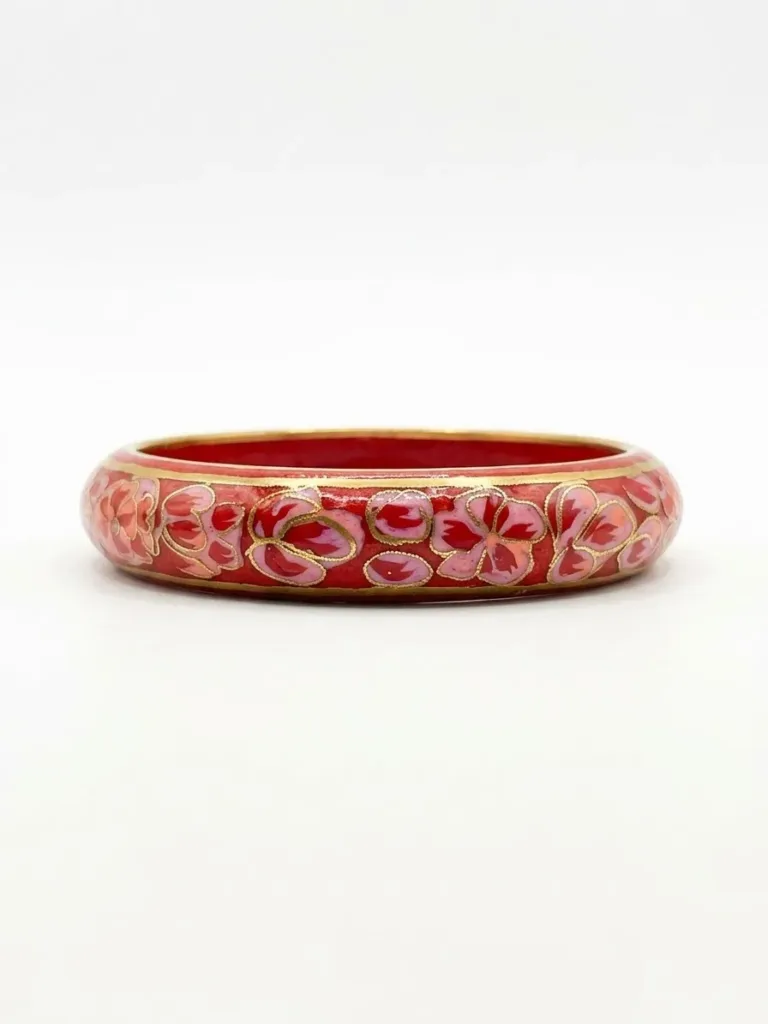 Coral Pink Floral Kashmiri Papier-Mâché Bangle