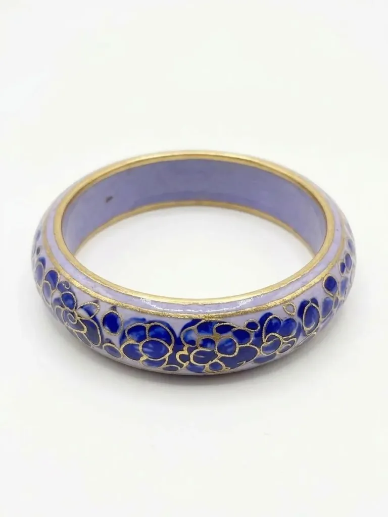 White and Blue Floral Kashmiri Papier-Mâché Bangle