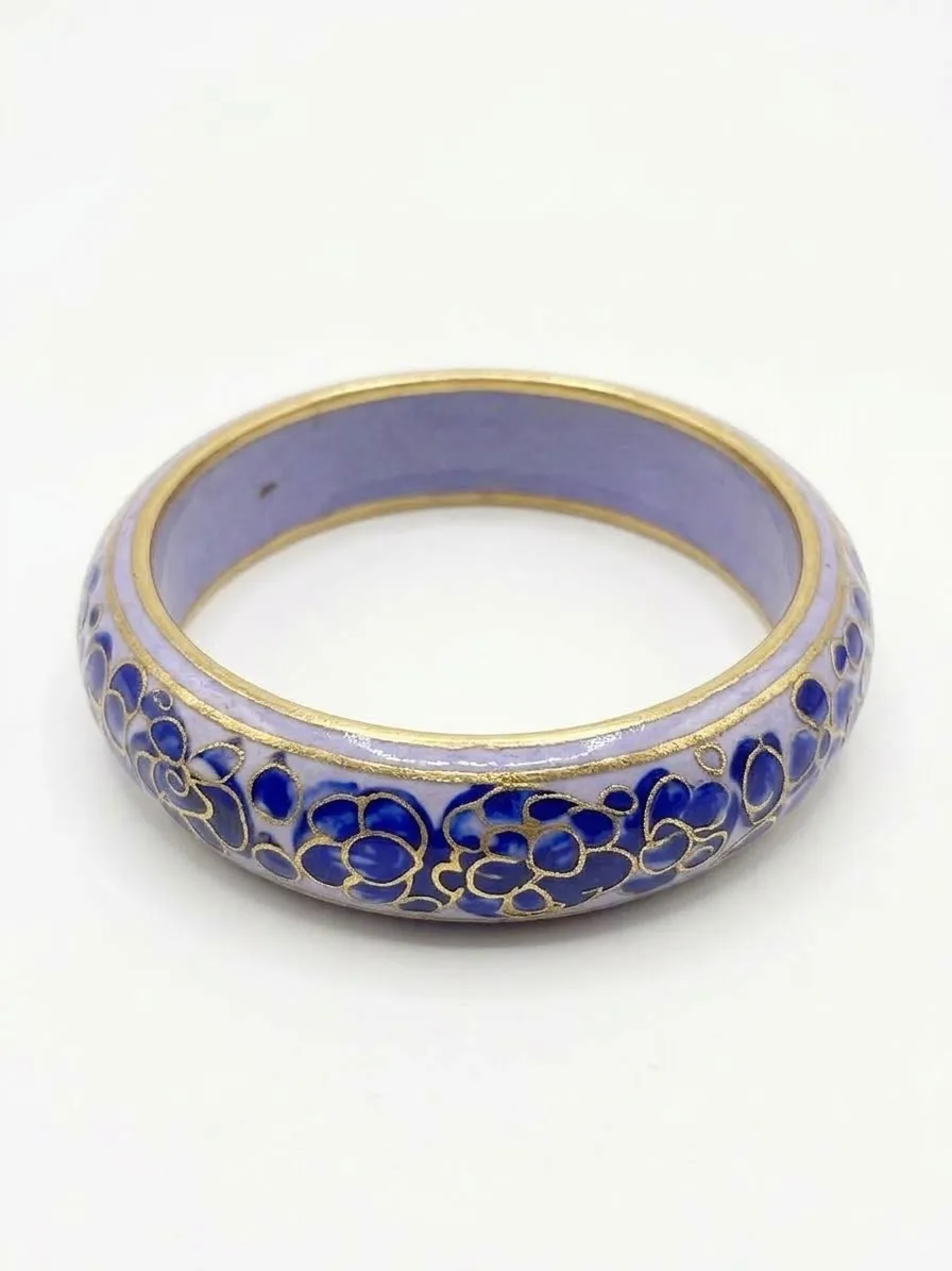 White and Blue Floral Kashmiri Papier-Mâché Bangle