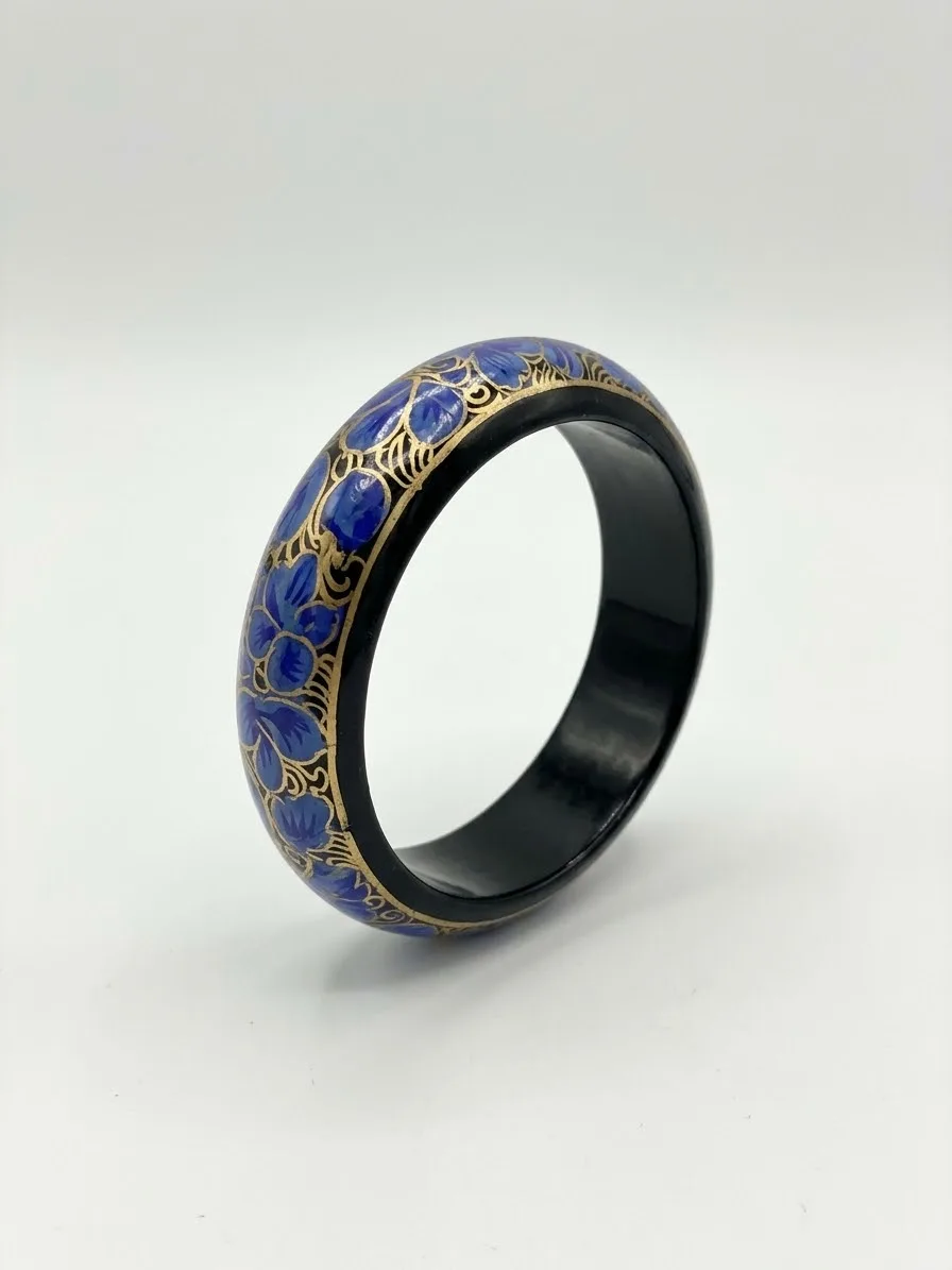 Midnight Blue and Gold Kashmiri Papier-Mâché Bangle