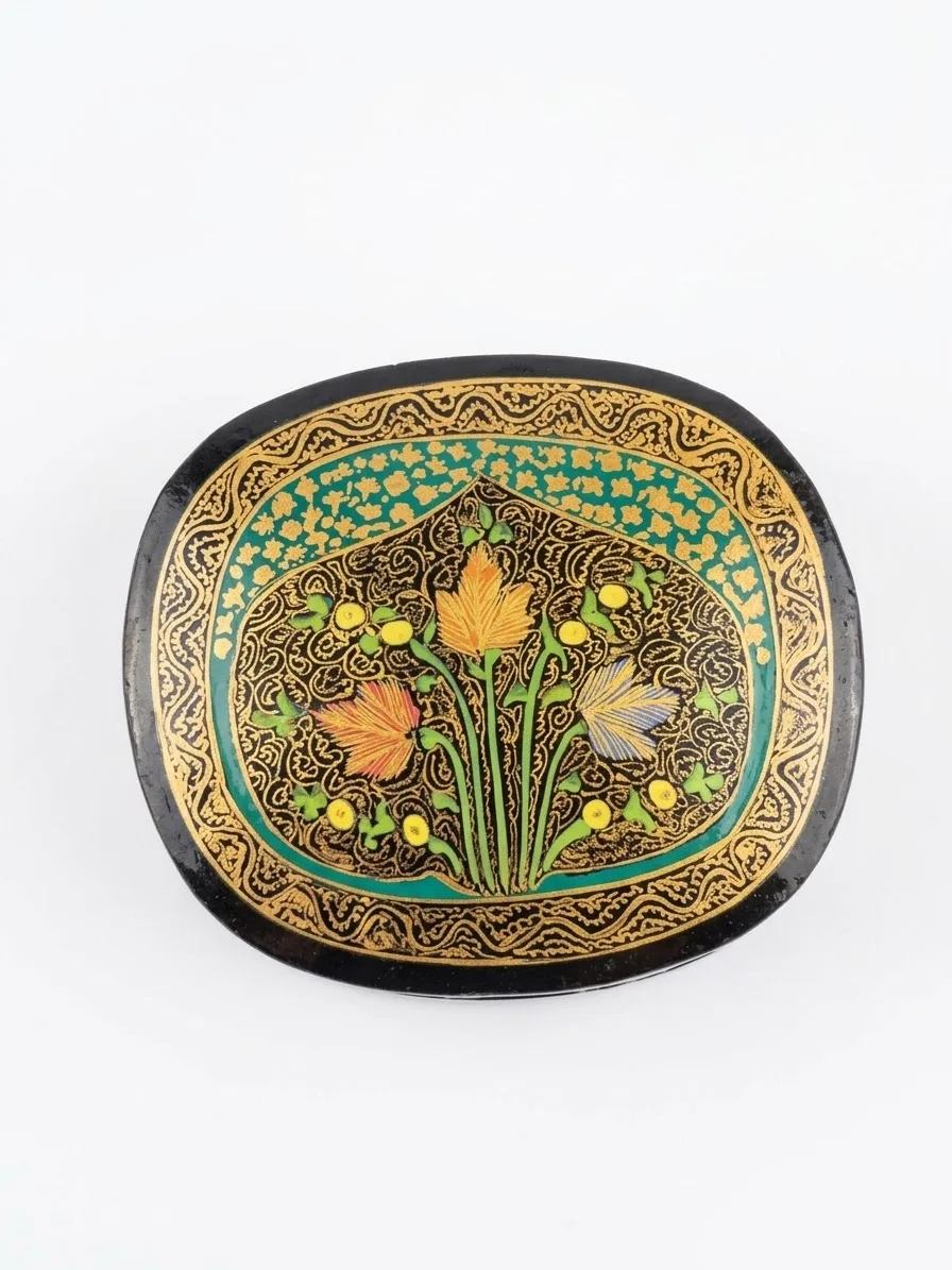 Green and Gold Tulip Kashmiri Papier-Mâché Soap Box