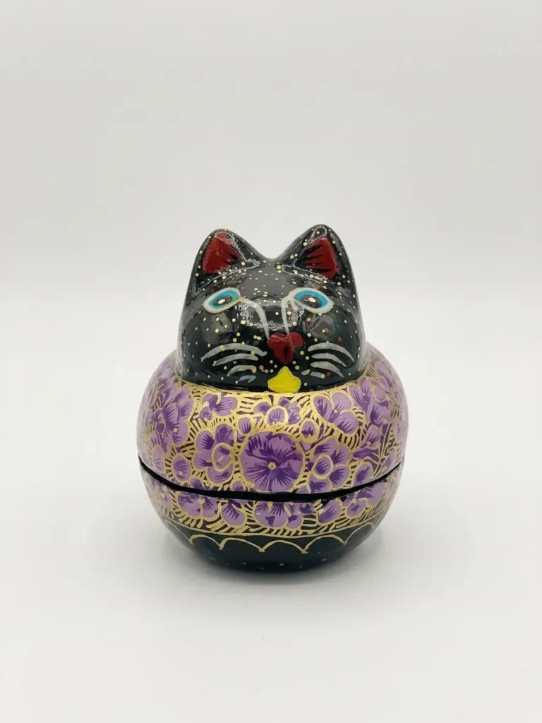 Lilac Floral Kashmiri Papier-Mâché Cat Box 3″
