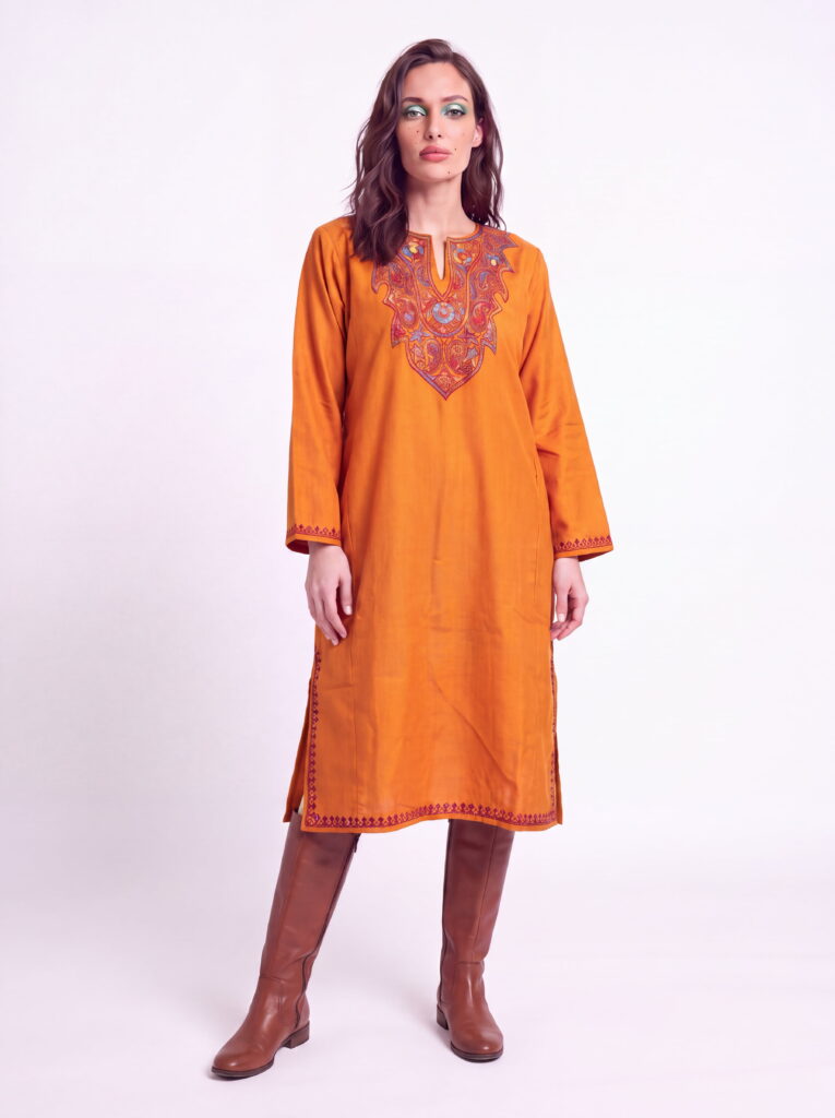 Sehrish Ochre Hand Needle Work Pheran
