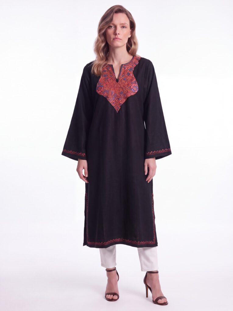 Rimzaan Deep Black Hand Needle Work Pheran