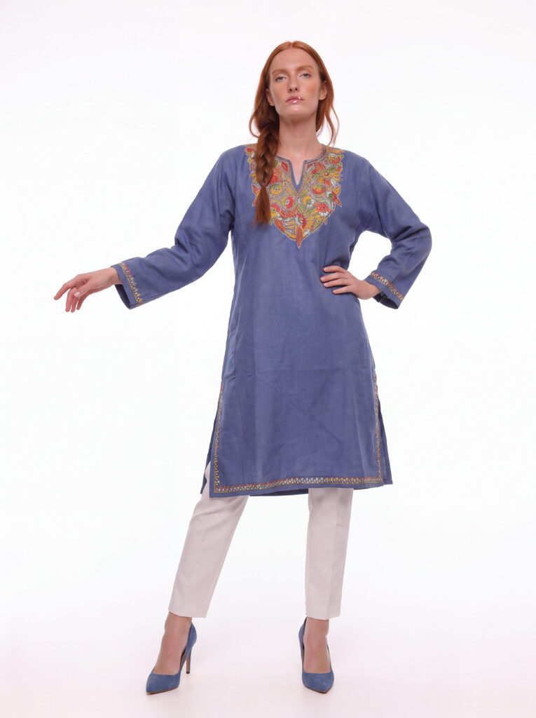 Naazreen Slate Grey Hand Needle Work Pheran