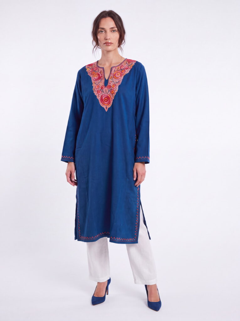 Noorani Sapphire Bloom Hand Needle Work Pheran