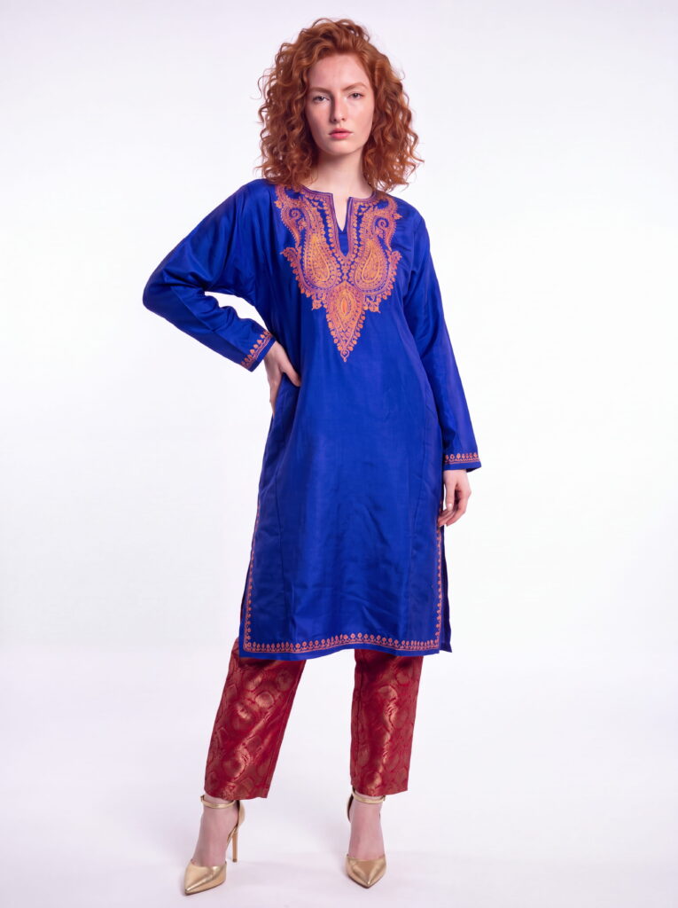 Shahnoor Royal Blue Acro Wool Pheran with Hand Needle Work