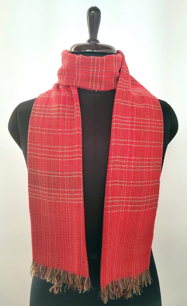 Faiza Kashmiri Acro Wool Muffler in Warm Red Tones