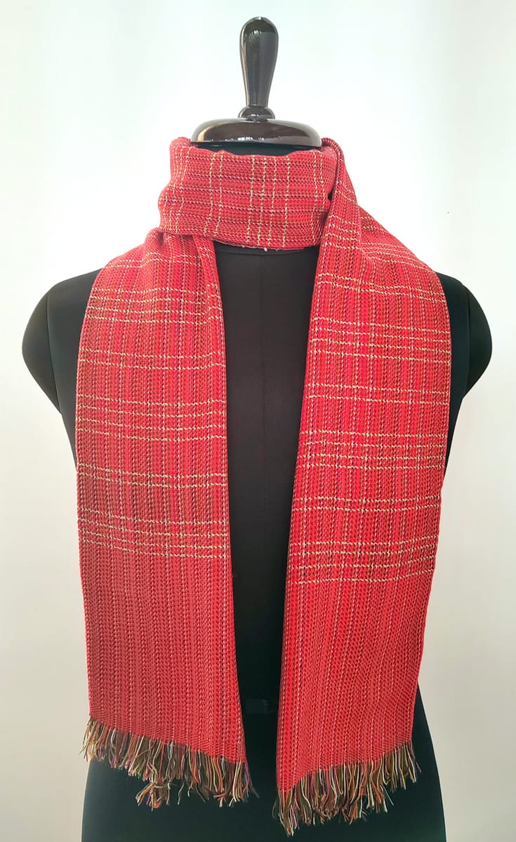 Faiza Kashmiri Acro Wool Muffler in Warm Red Tones