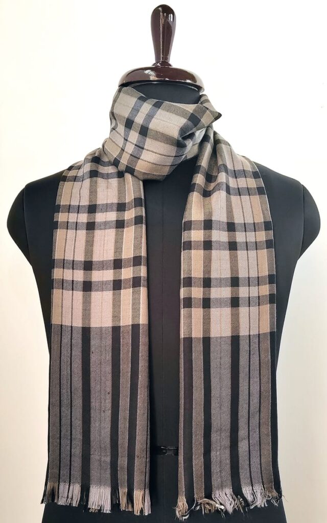 Harud Kashmiri Merino Wool Scarf in Beige Checks