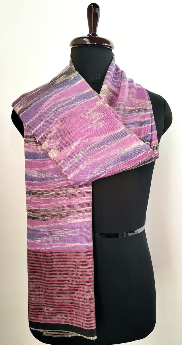 Purple Kashmiri Pure Wool Scarf with Ikkat Design